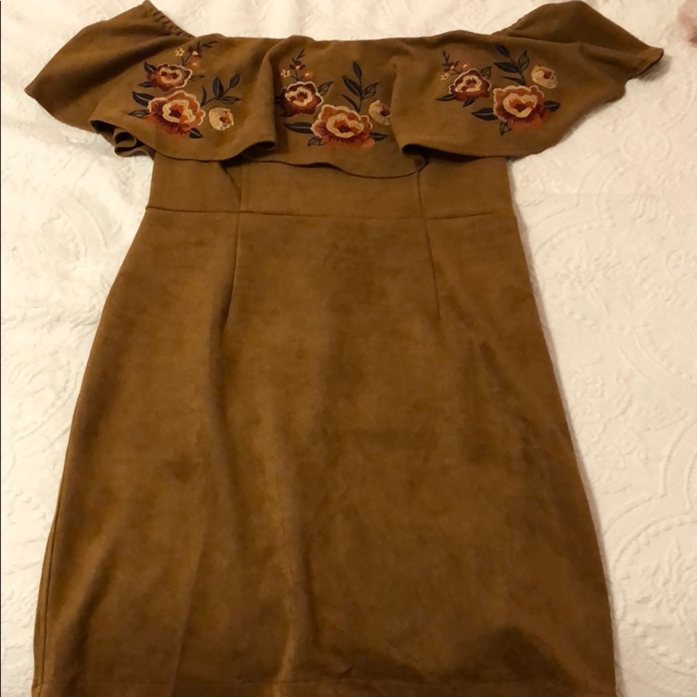 Brand New Off the shoulder suede dress